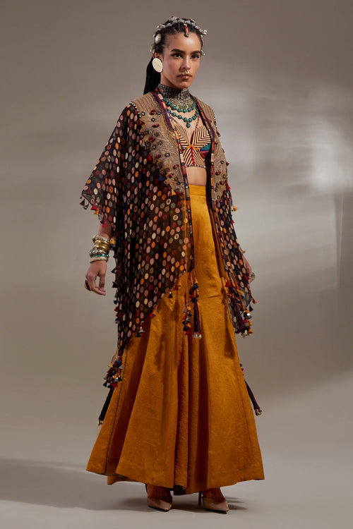 Yellow Topaz Jamuni Anka Veni Dupatta Jacket Set