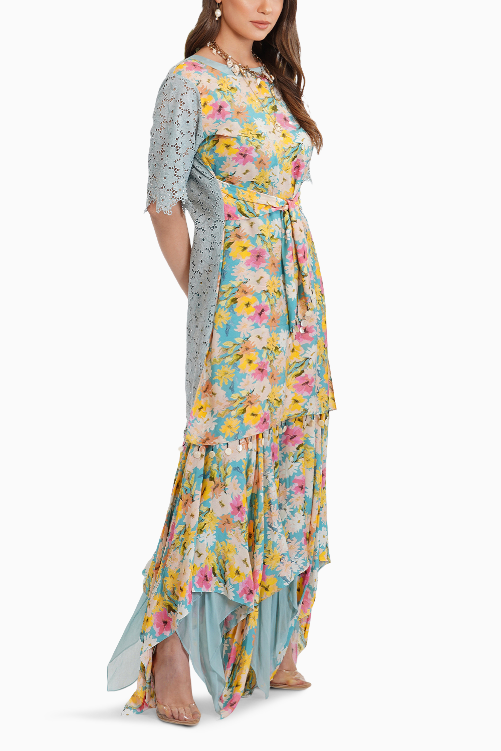 Summer Print Belted Garara Set