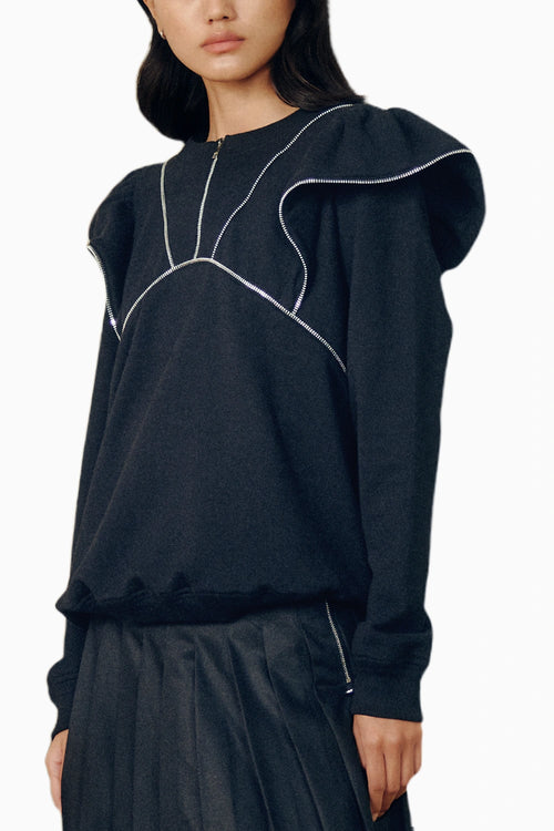 Zipper Frill Sweatshirt