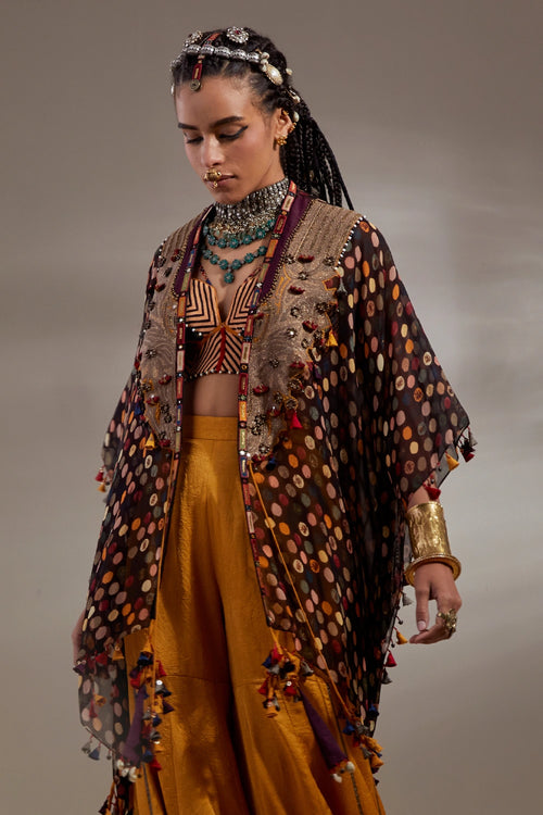 Yellow Topaz Jamuni Anka Veni Dupatta Jacket Set