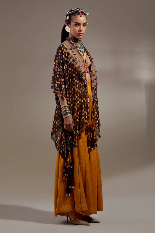 Yellow Topaz Jamuni Anka Veni Dupatta Jacket Set