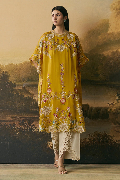 Amber Yellow Contrast Florals Kaftan