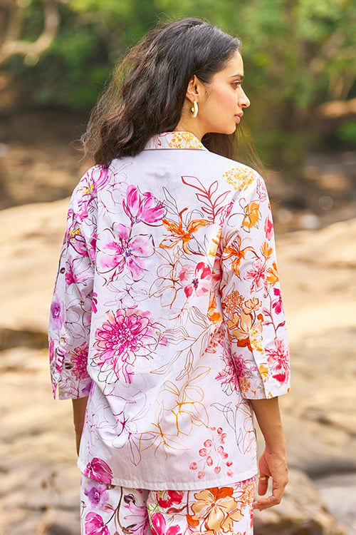 Asymmetric Floral Print Shirt
