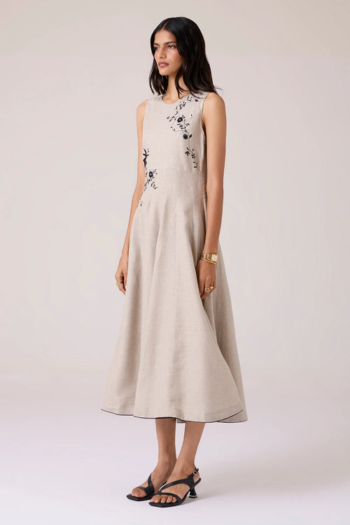 Helios Beige Embroidered Dress