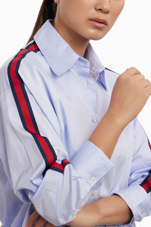 Sky Blue Red Ribbon Co-ord Pant Set