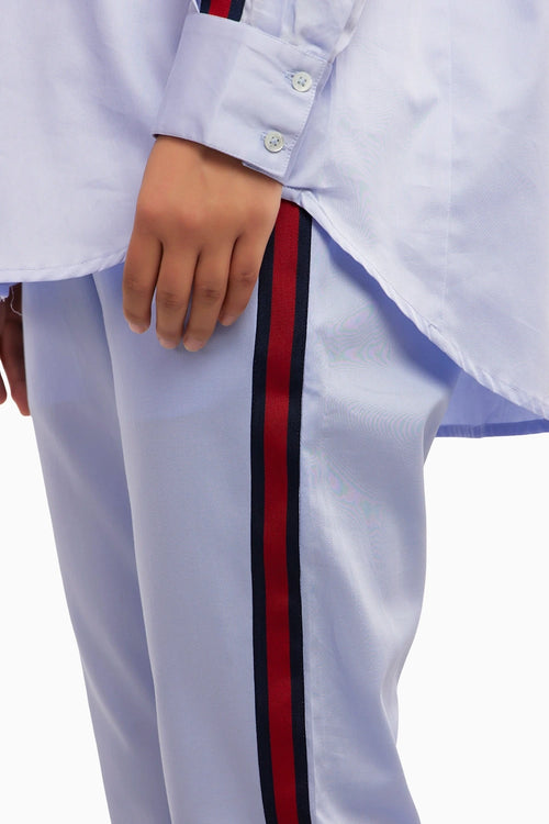 Sky Blue Red Ribbon Co-ord Pant Set