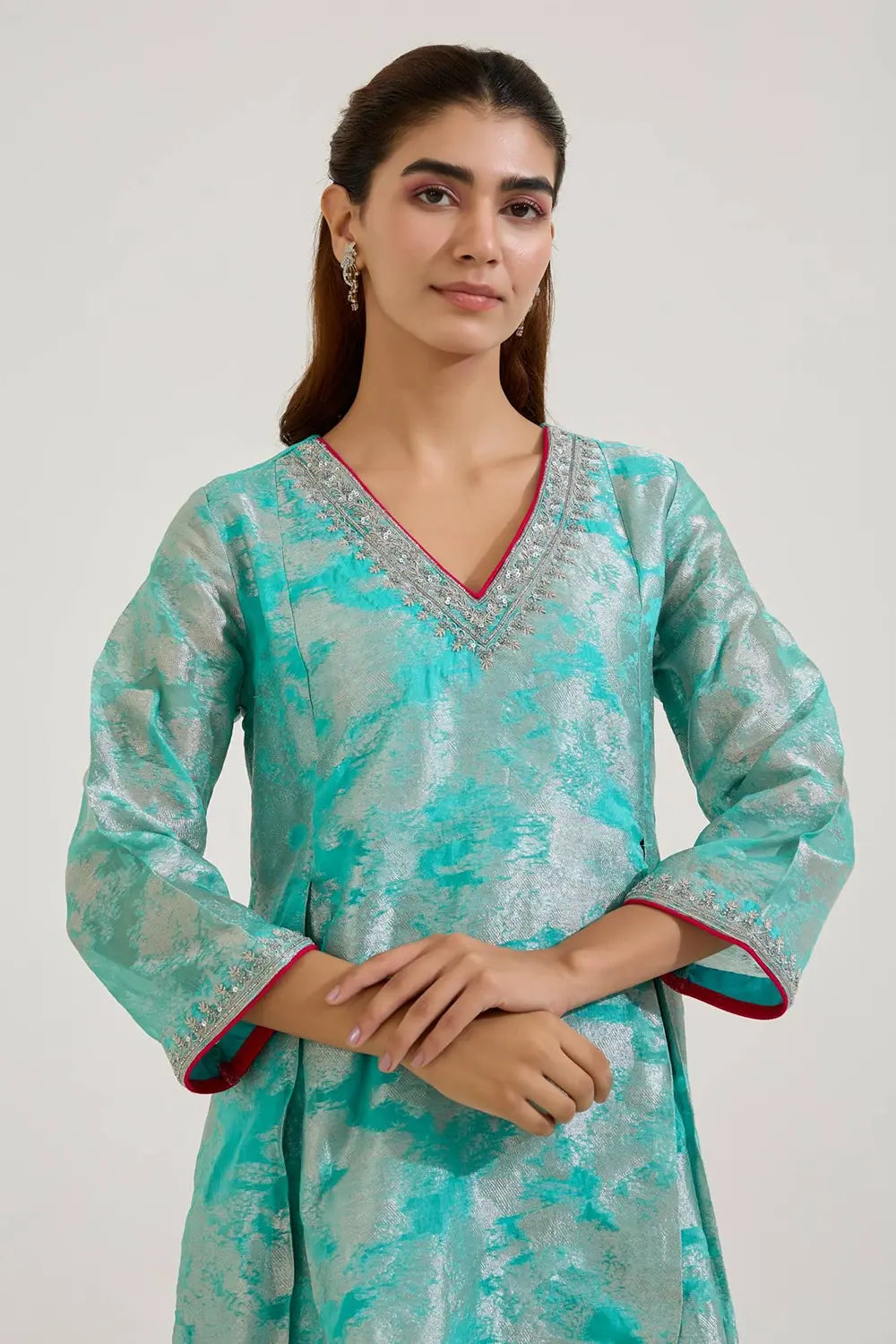 Aqua Dori Jacquard Kurta And Pants Set