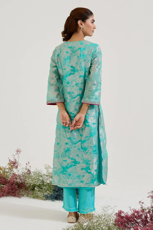 Aqua Dori Jacquard Kurta And Pants Set