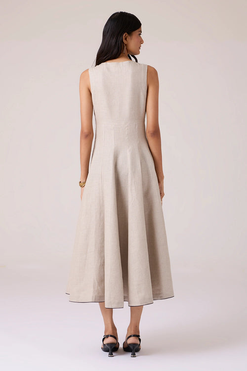 Helios Beige Embroidered Dress