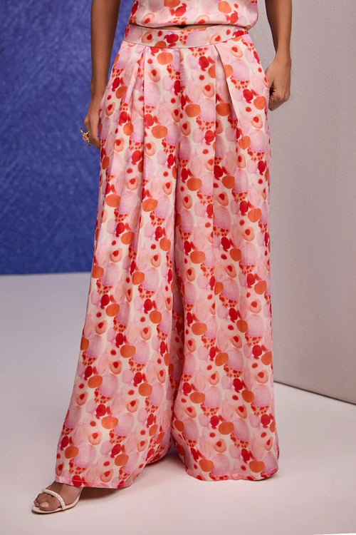 Red Aquarelle Flared Pants