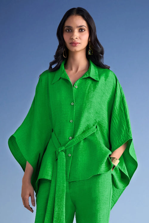 Linen-Textured Kaftan Shirt