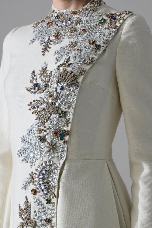 Ivory A-Line Dress With Vertical Hand Embellishment