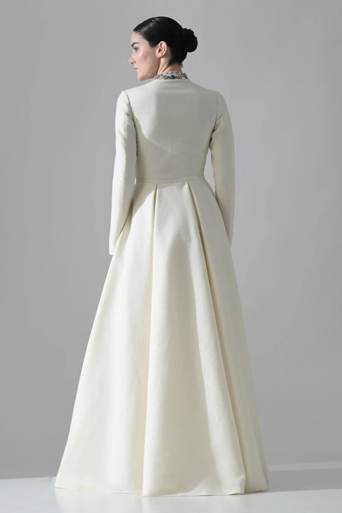 Ivory A-Line Dress With Vertical Hand Embellishment