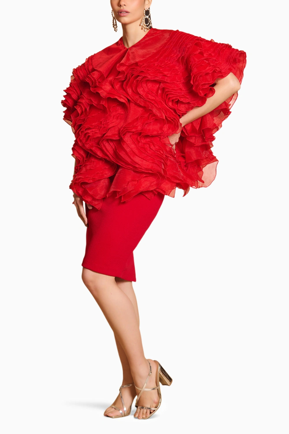 Spectrum Red Ruffle Jacket With Formal Dress