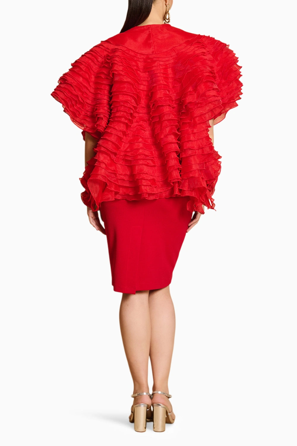 Spectrum Red Ruffle Jacket With Formal Dress