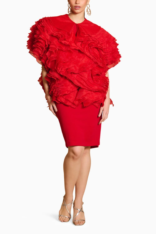 Spectrum Red Ruffle Jacket With Formal Dress