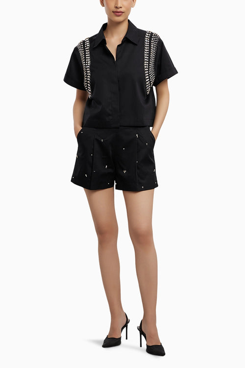 Black Swarovski Button Up Shirt