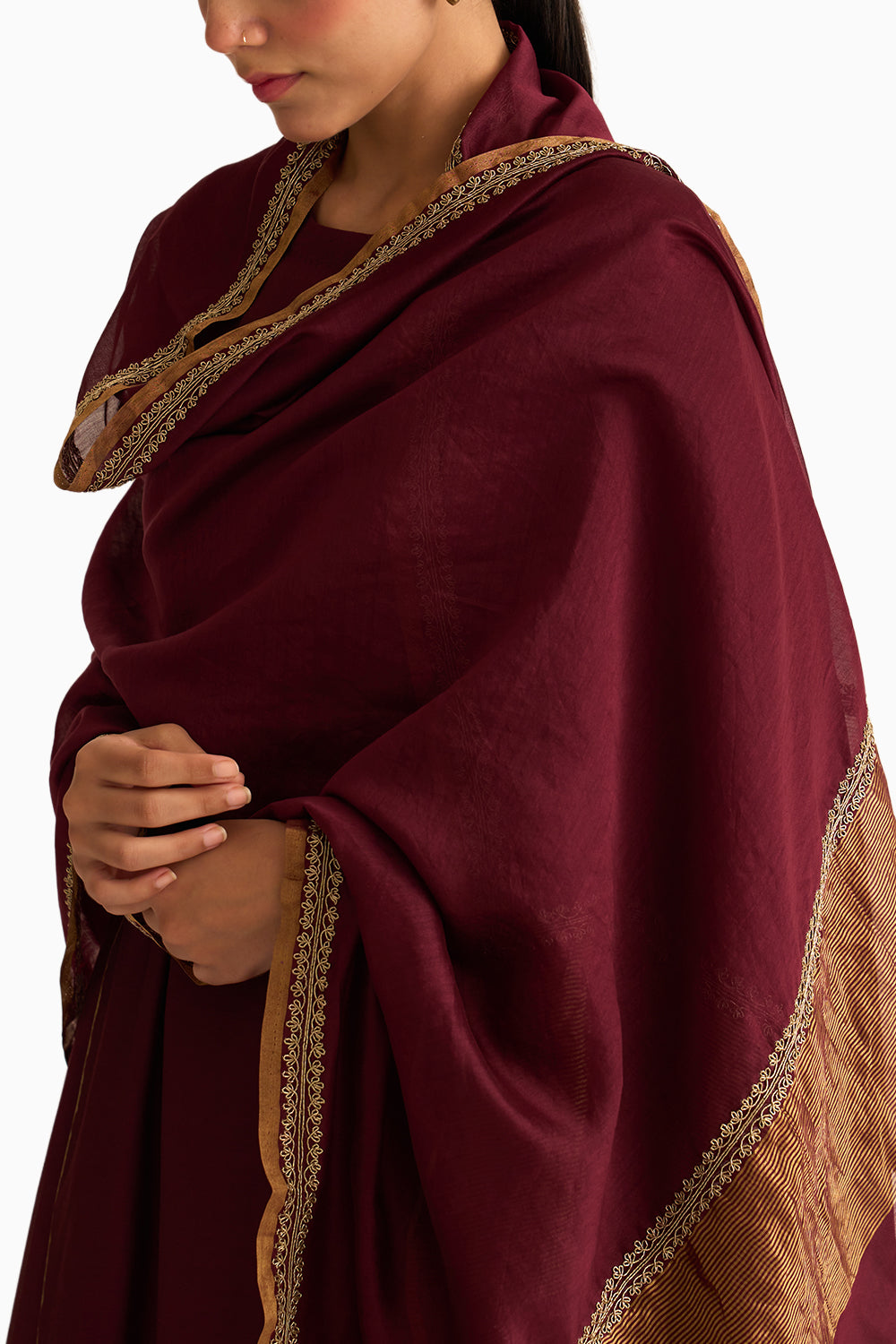 Mridini Deep Wine Kurta Set with Dupatta