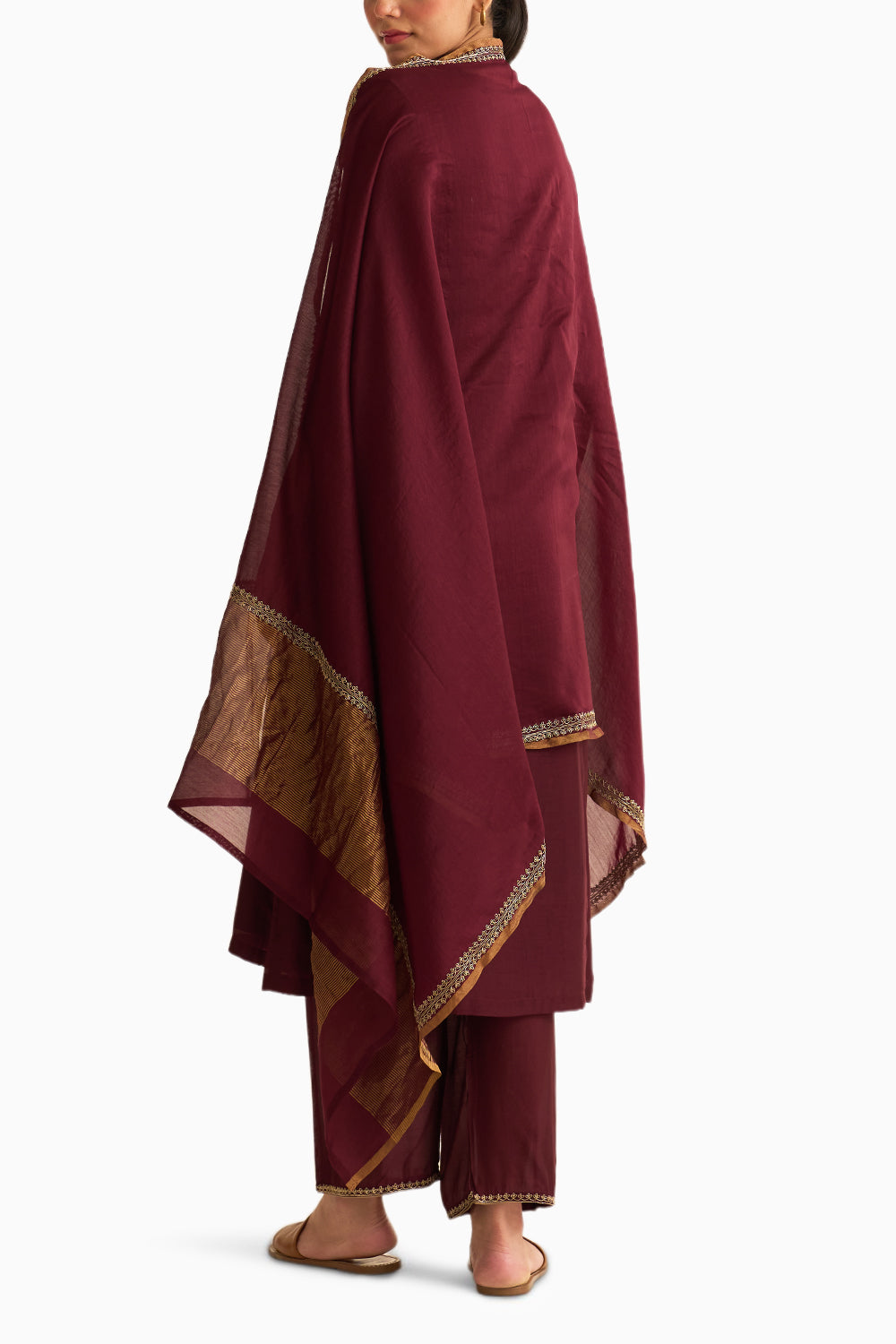 Mridini Deep Wine Kurta Set with Dupatta