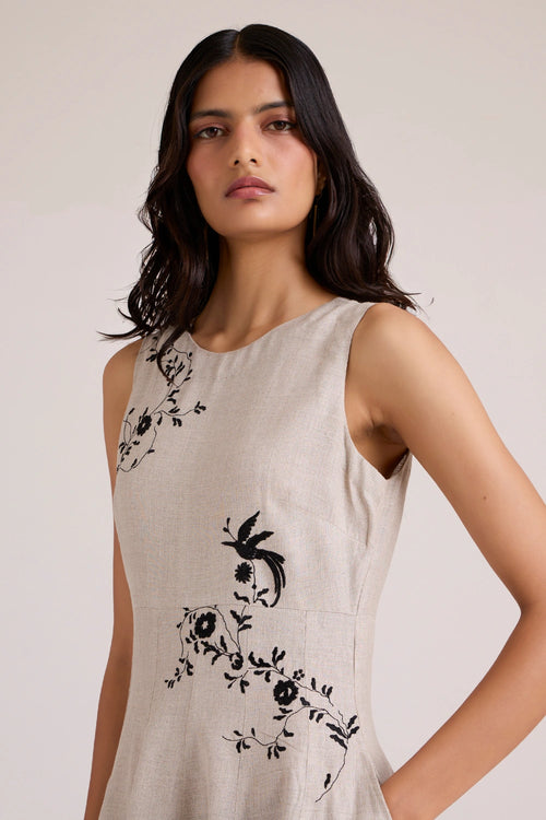 Helios Beige Embroidered Dress