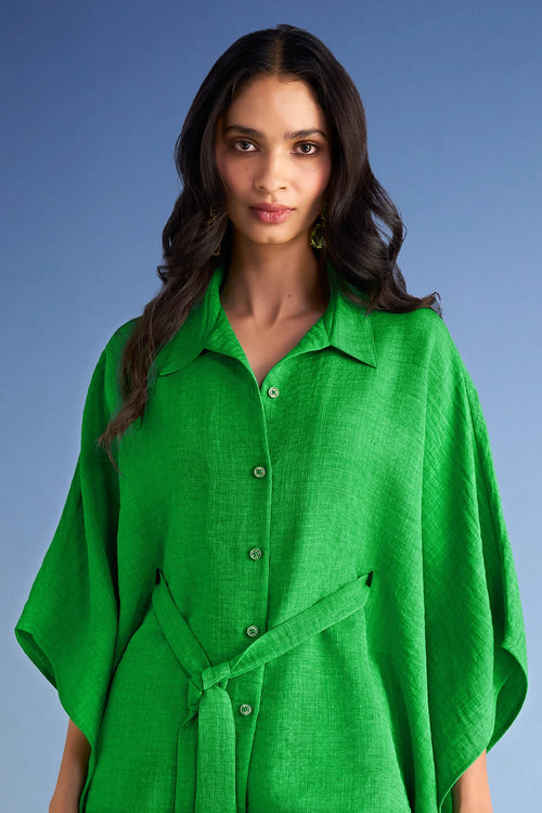 Linen-Textured Kaftan Shirt and Relaxed Fit Pant
