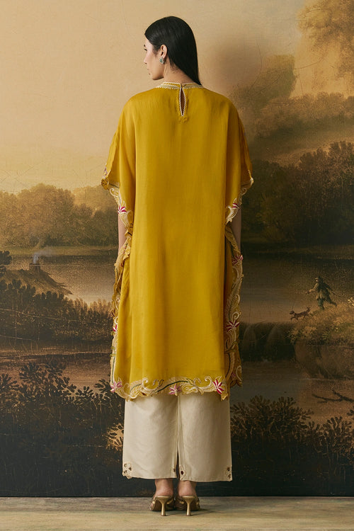 Amber Yellow Contrast Florals Kaftan