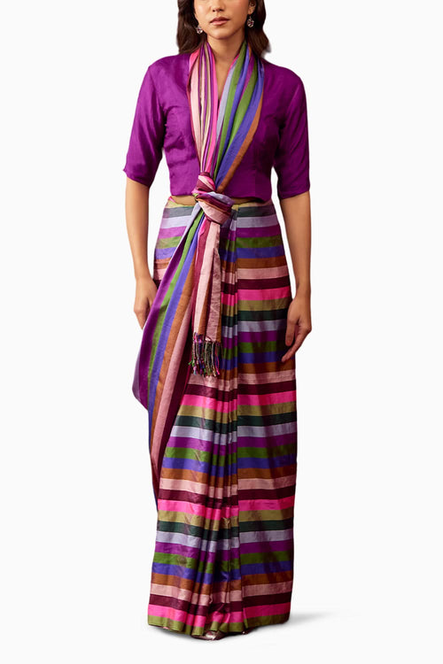 Playful Cascade Striped Saree