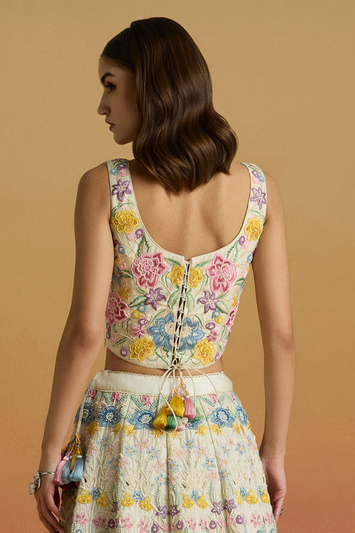 Ivory Pastel Floral Threadwork Amaryllis Corset