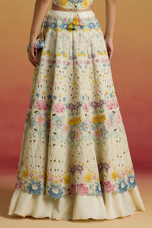 Ivory Pastel Floral Cordwork Amaryllis Lehenga
