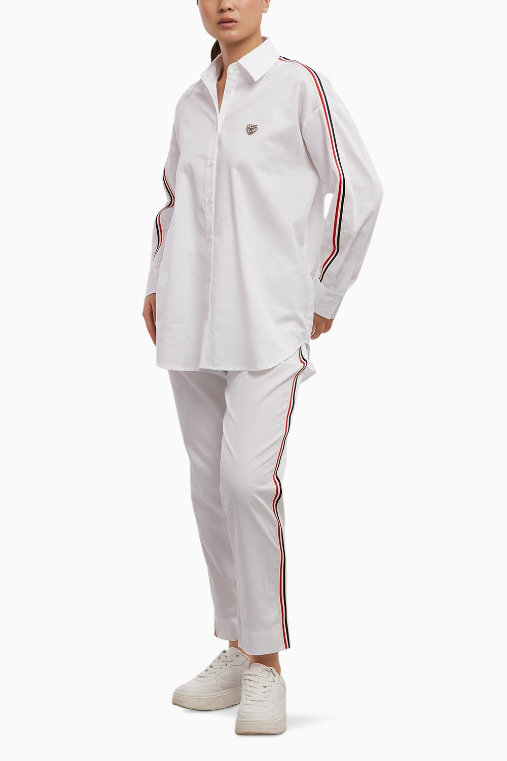 White Blue Red Ribbon Co-ord Pant Set