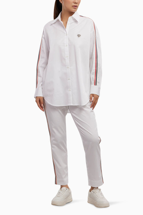 White Blue Red Ribbon Co-ord Pant Set