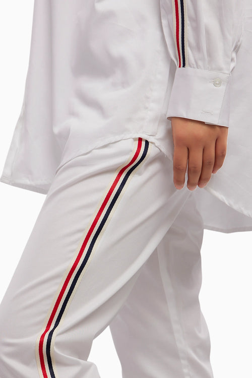 White Blue Red Ribbon Co-ord Pant Set