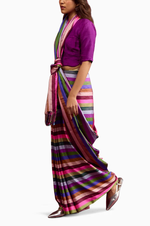 Playful Cascade Striped Saree
