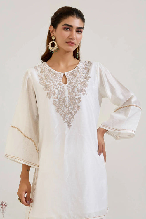 Rosy White Zari Kurta Set