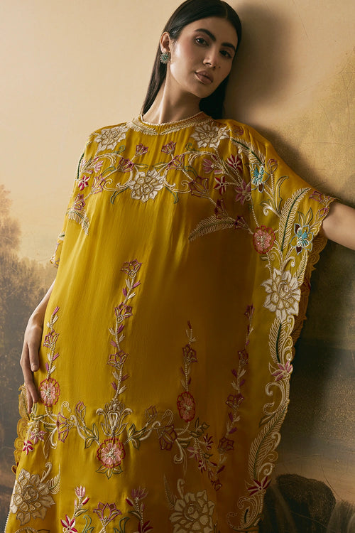 Amber Yellow Contrast Florals Kaftan