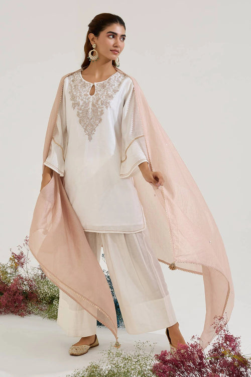 Rosy White Zari Kurta Set
