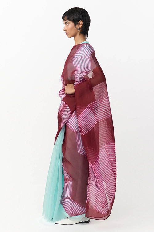 Konar Burgundy Blue Saree