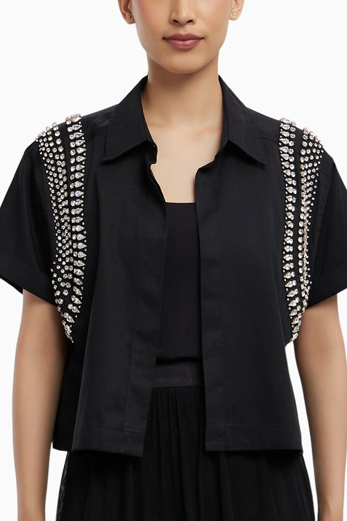Black Swarovski Crop Jacket