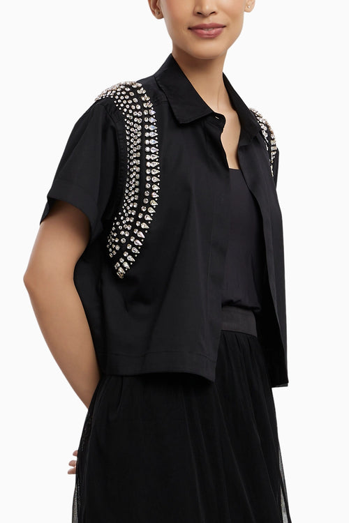 Black Swarovski Crop Jacket