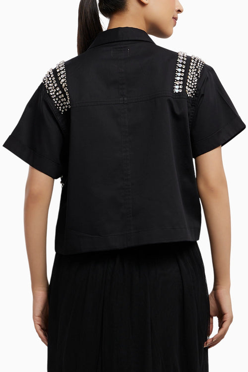 Black Swarovski Crop Jacket