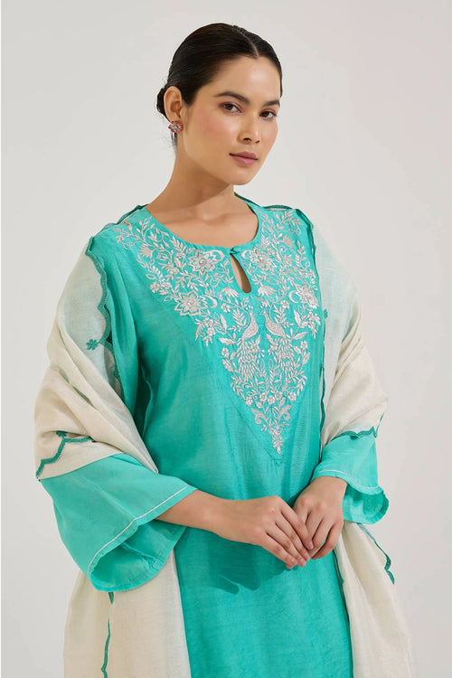 Aqua Green Zari Kurta Set