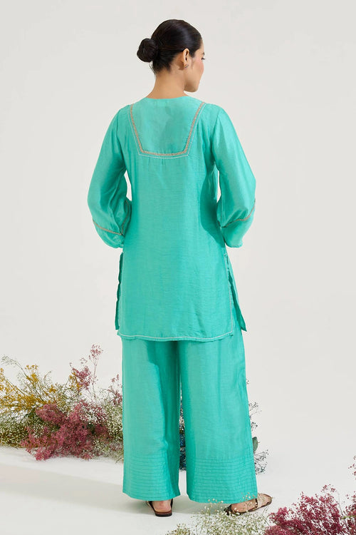 Aqua Green Zari Kurta And Salwar Set