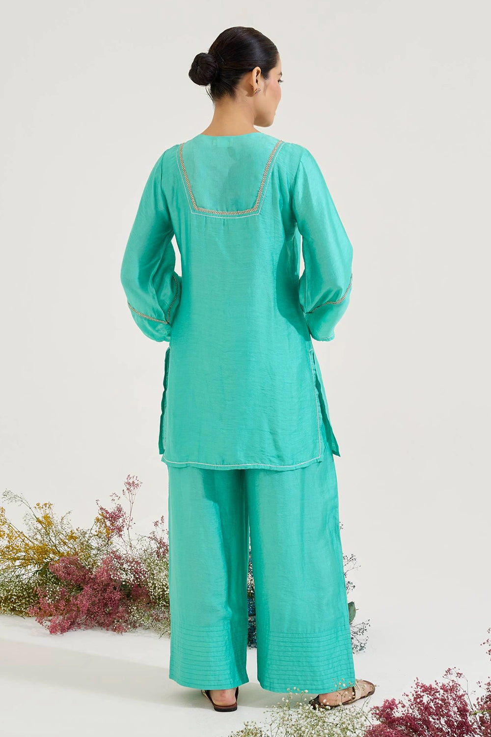 Aqua Green Zari Kurta And Salwar Set
