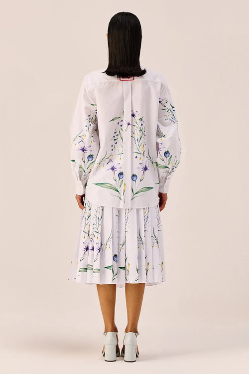 White Floral Print Shirt and Skirt Set