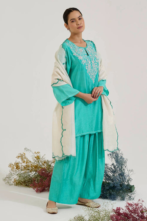 Aqua Green Zari Kurta Set