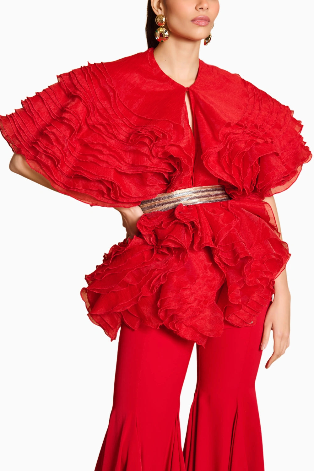 Spectrum Red Ruffle Jacket With Bell Bottoms