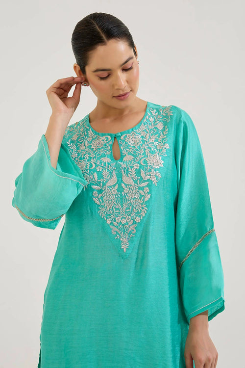 Aqua Green Zari Kurta And Salwar Set