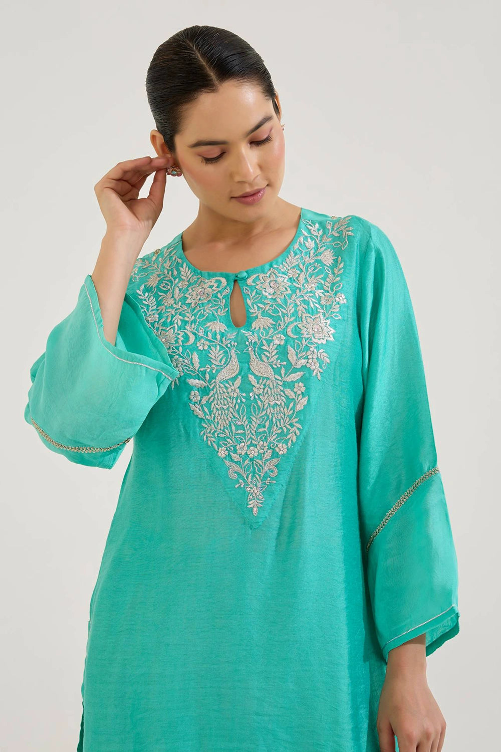 Aqua Green Zari Kurta And Salwar Set