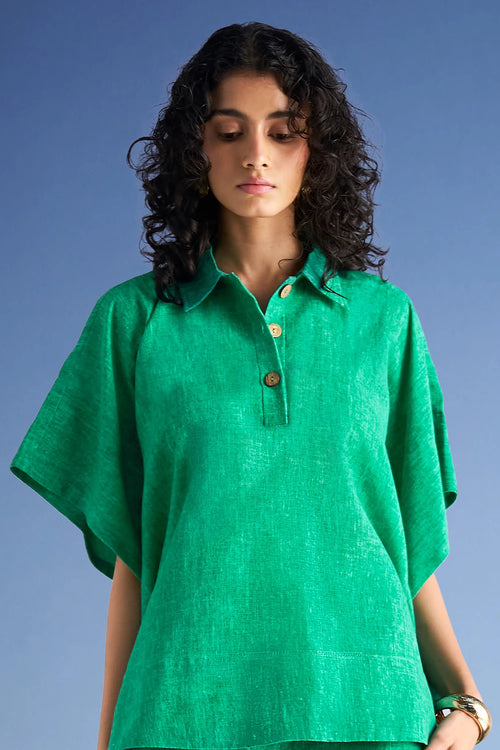 Linen-Textured Kaftan Top