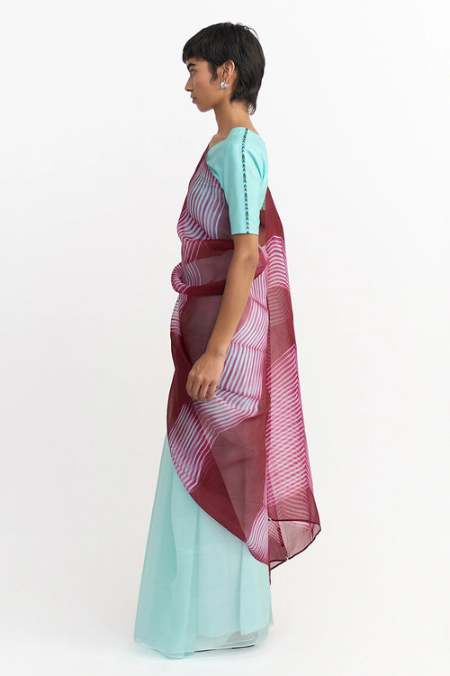 Konar Burgundy Blue Saree